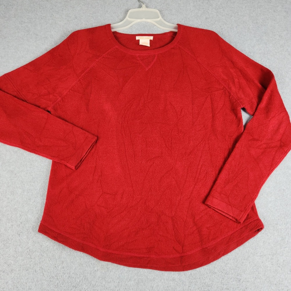 Sweet Romeo Sweater Womens Large Red Tight Knit Crewneck Curved Hem Pullover